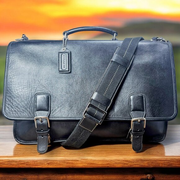 Vintage Coach Hudson Briefcase - 16" Black Leather Briefcase Laptop Bag 2000 - Picture 1 of 16